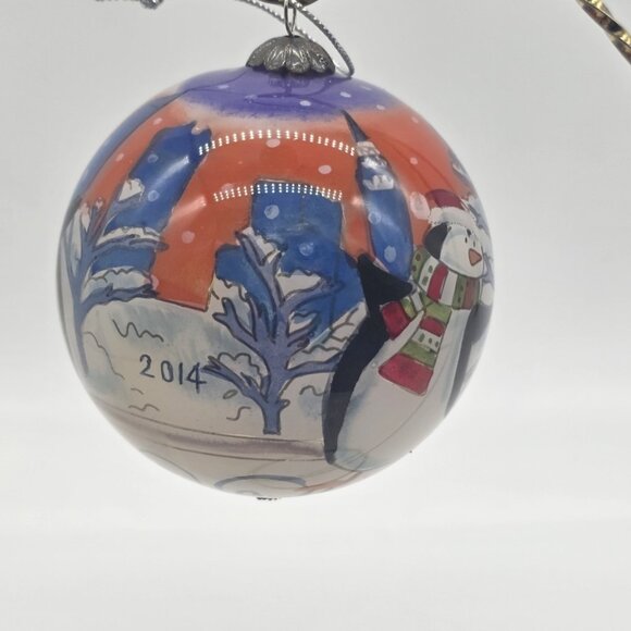 Pier 1 Li Bien Christmas Ornament Glass Ball Holiday 2014 Ice Skating Penguins - Picture 5 of 10